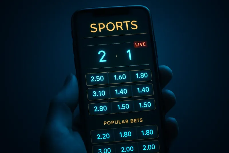 Close-up smartphone sports betting app with glowing odds and live scores